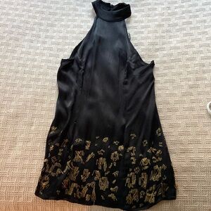 Black and gold beaded Anthropologie halter dress